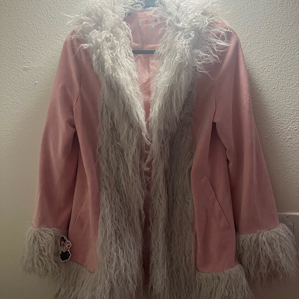 Pink Faux Fur Trimmed Coat